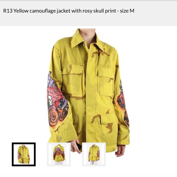 R13 Rose Print Cotton Military Jacket - Picture 1 of 5